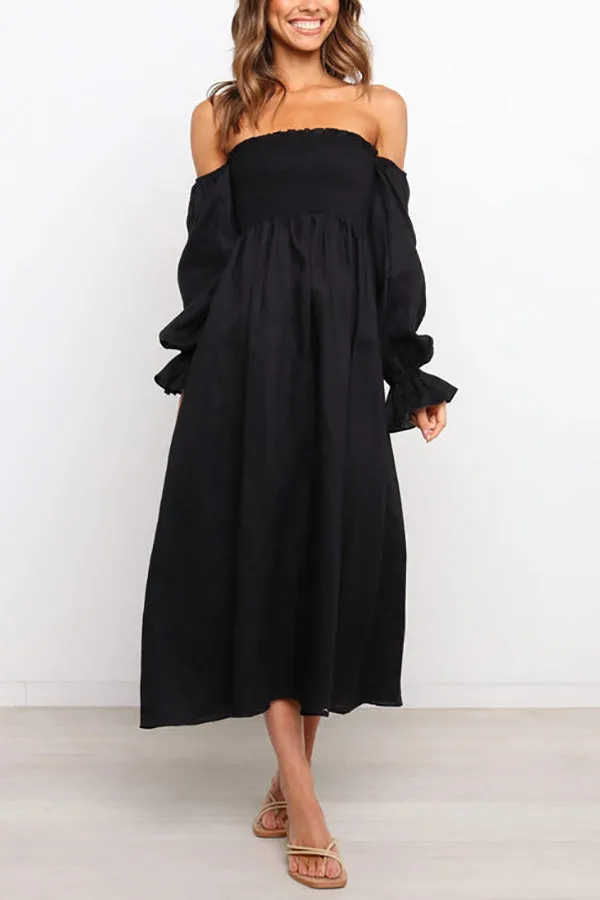 Off Shoulder Smocked Midi Dress