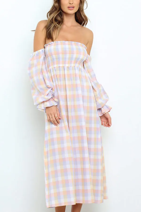 Off Shoulder Smocked Midi Dress