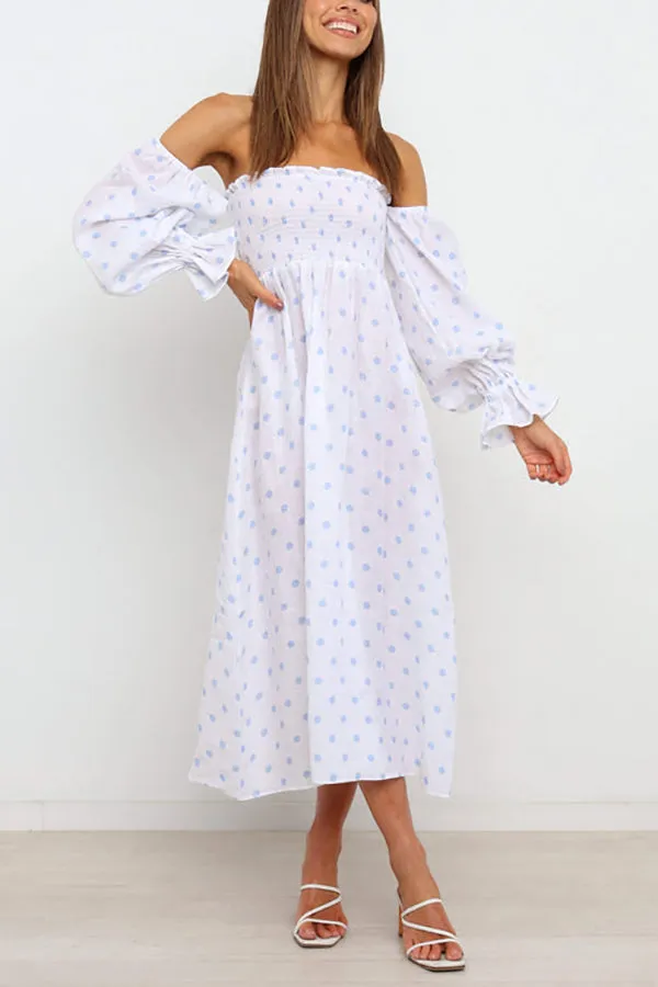 Off Shoulder Smocked Midi Dress