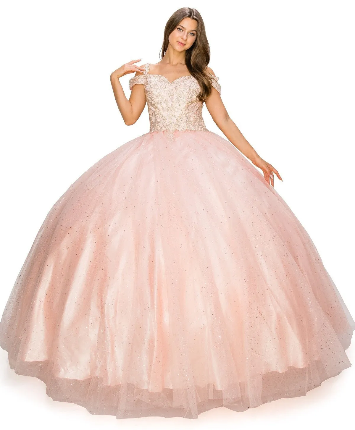 Off the Shoulder Lace Quinceanera Dress by Cinderella Couture USA AS8028J_BLUSH