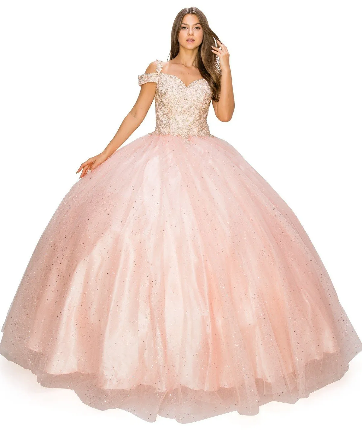 Off the Shoulder Lace Quinceanera Dress by Cinderella Couture USA AS8028J_BLUSH