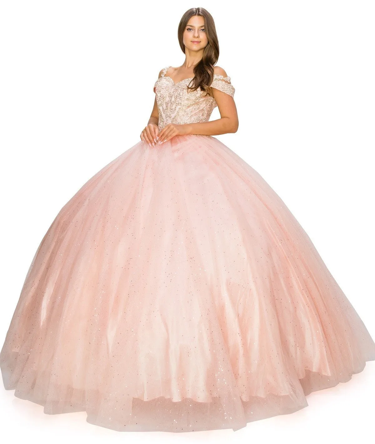 Off the Shoulder Lace Quinceanera Dress by Cinderella Couture USA AS8028J_BLUSH