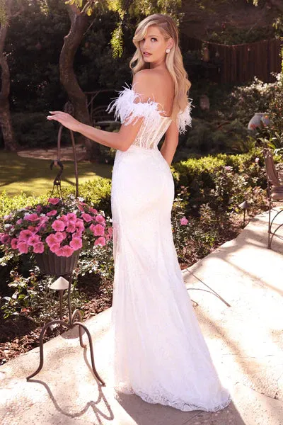 Off White Feathered Off The Shoulder Glimmering Bridal Gown