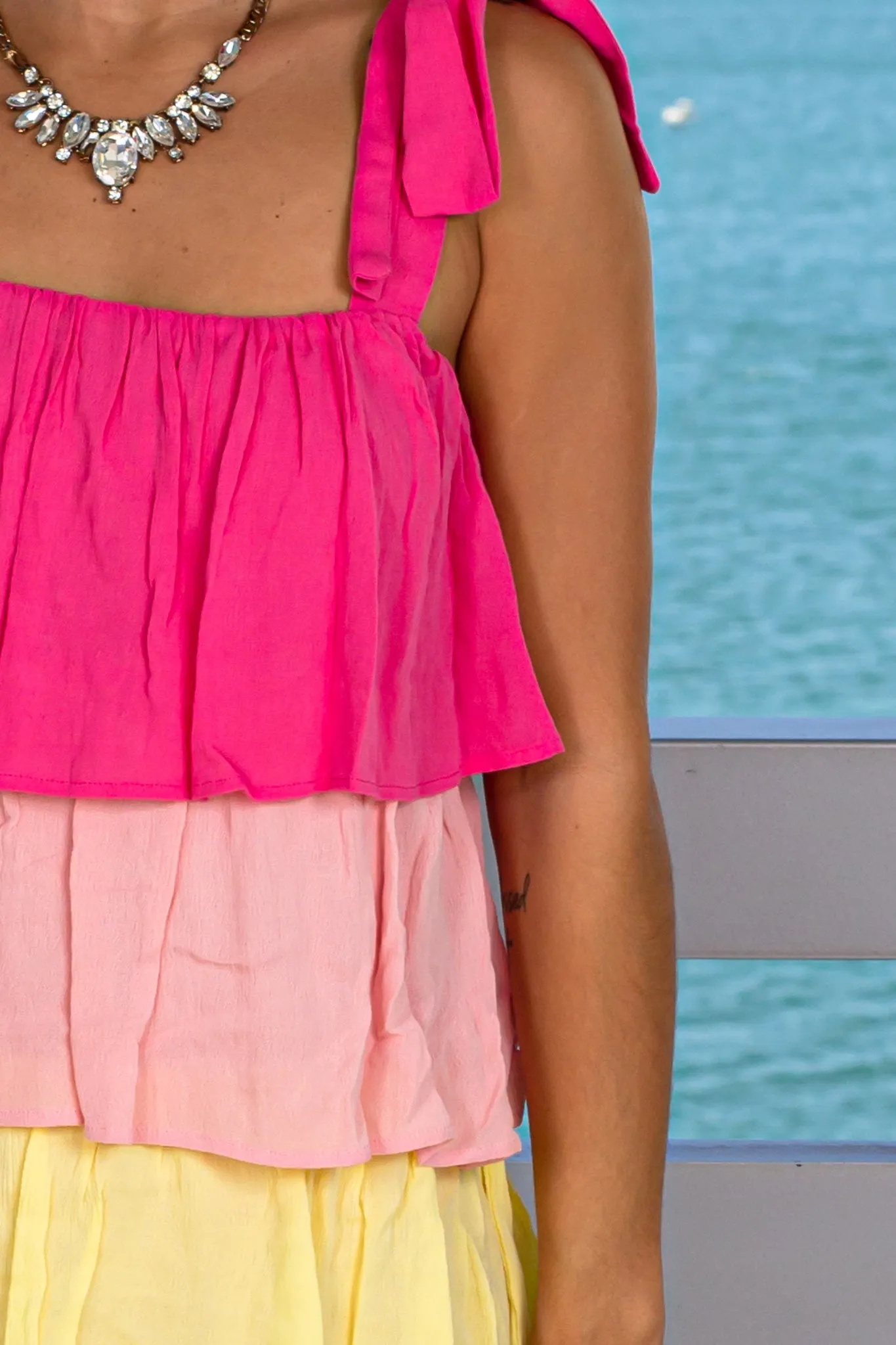 Pink Multi Colored Layered Short Dress