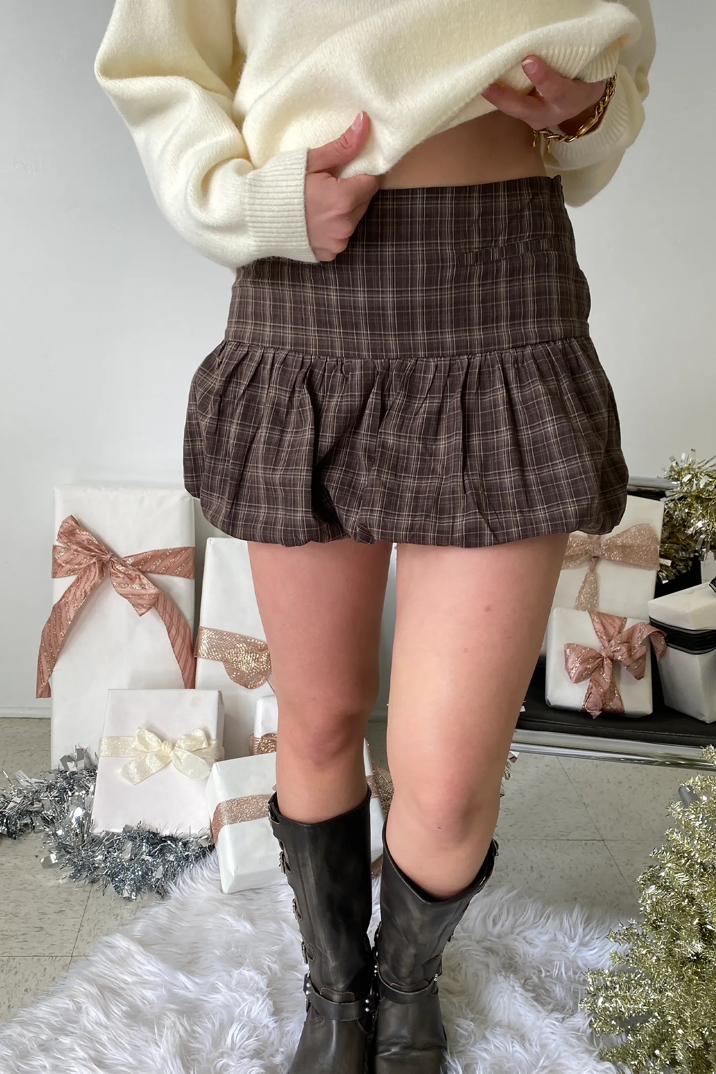 Plaid Mini Bubble Skirt