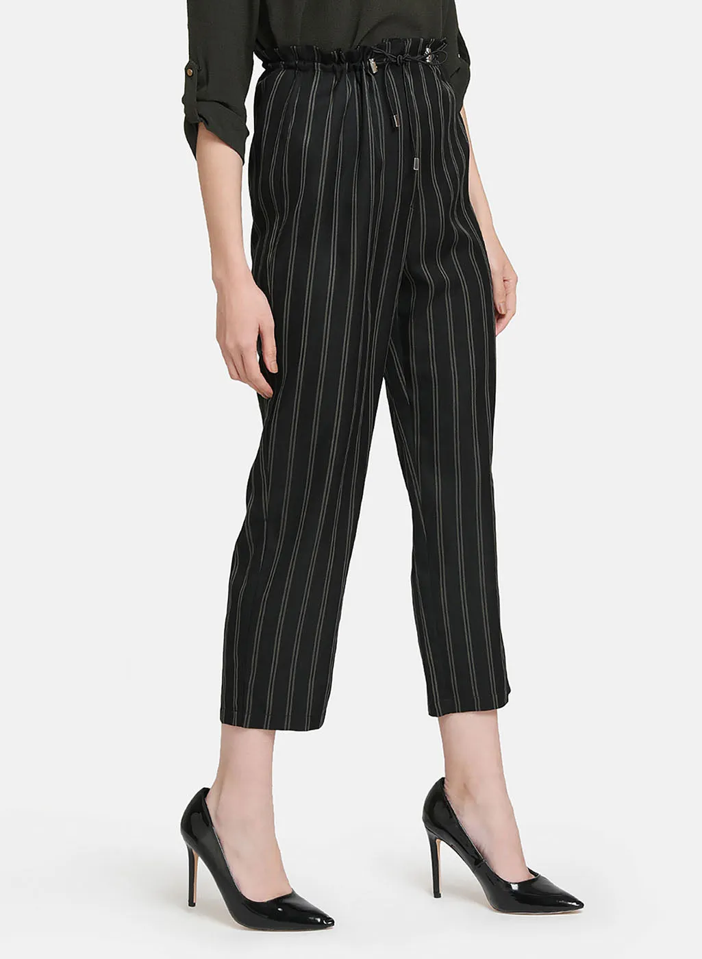 Printed Stripe Culottes With Elasticated Tie-Up