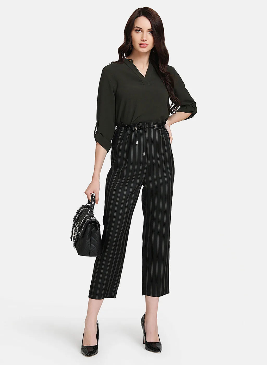 Printed Stripe Culottes With Elasticated Tie-Up