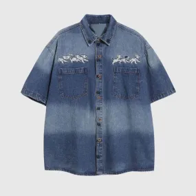 Puppy Embroidered Denim Shirts