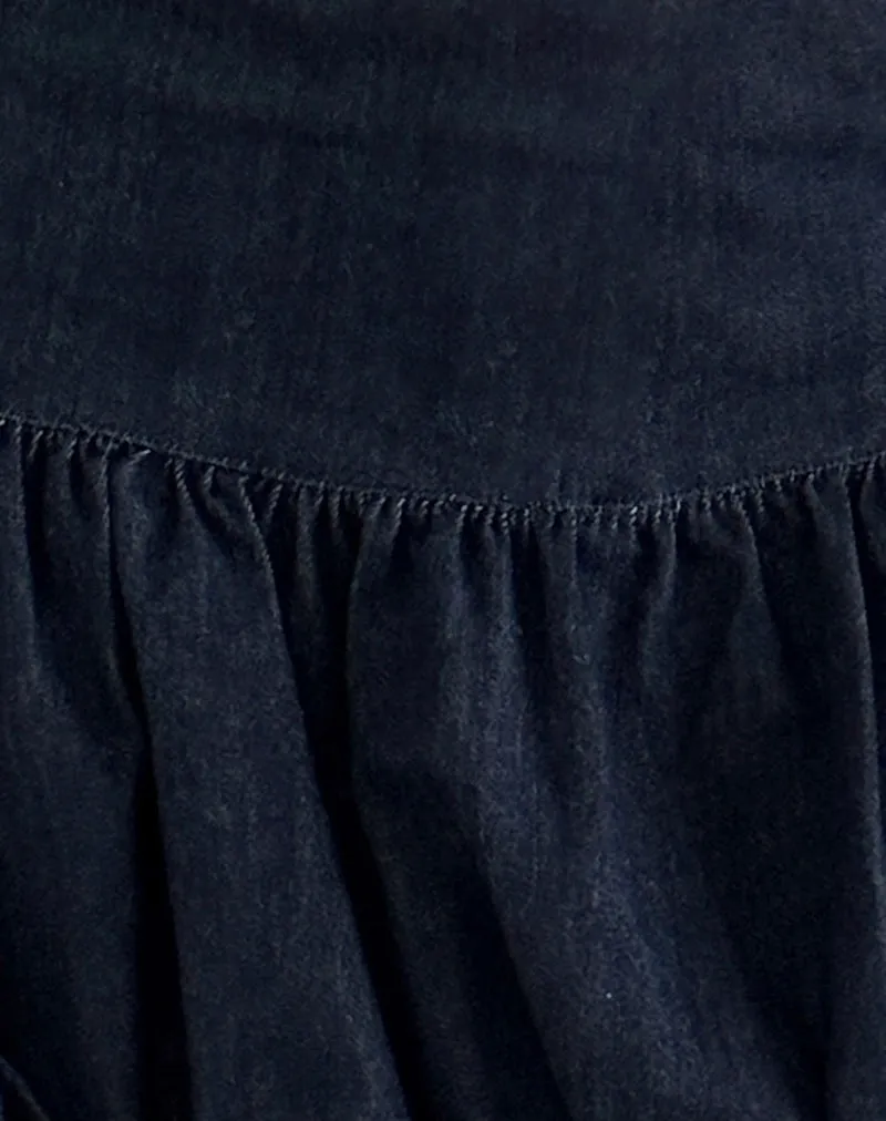 Sisila Puffball Mini Skirt in Chambray Indigo