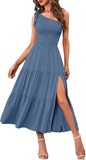 Sunlit Symphony Layered Hem Dress -  One-shoulder Dress