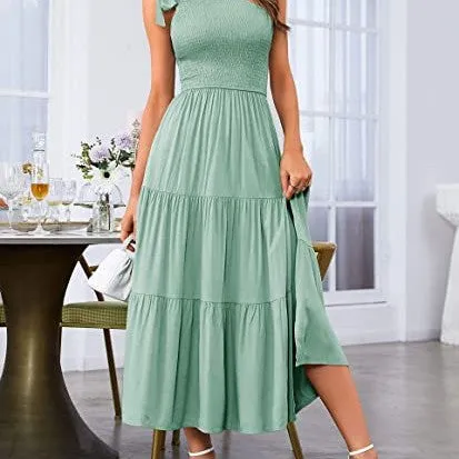 Sunlit Symphony Layered Hem Dress -  One-shoulder Dress