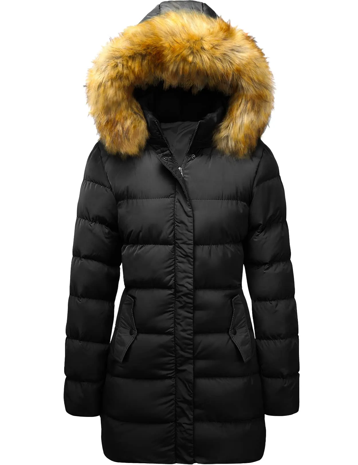 Szory Women's Winter Down Thicken Jacket Puffer Parka Coat with Removable Fur Hood (Black,Medium)