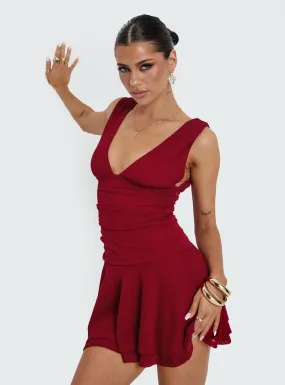 Taverna Plunge Mini Dress Red