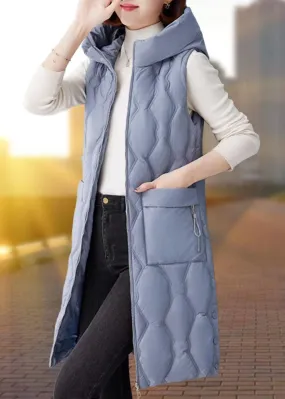 Thick Gray Women Parka Casual Winter Sleeveless Hooded Zippered Outwear