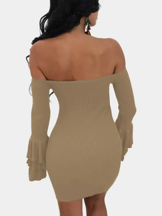 Wholesale Apricot Off The Shoulder Long Sleeve Bodycon Dresses