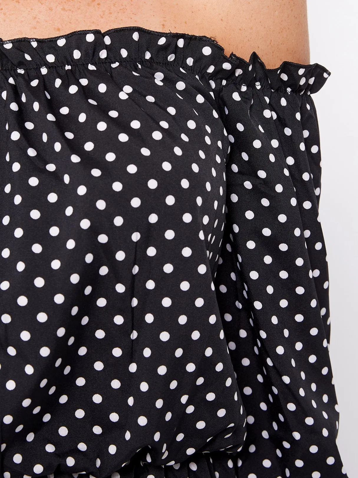 Wholesale Black Off The Shoulder 3/4 Sleeve Length Polka Dot Dresses