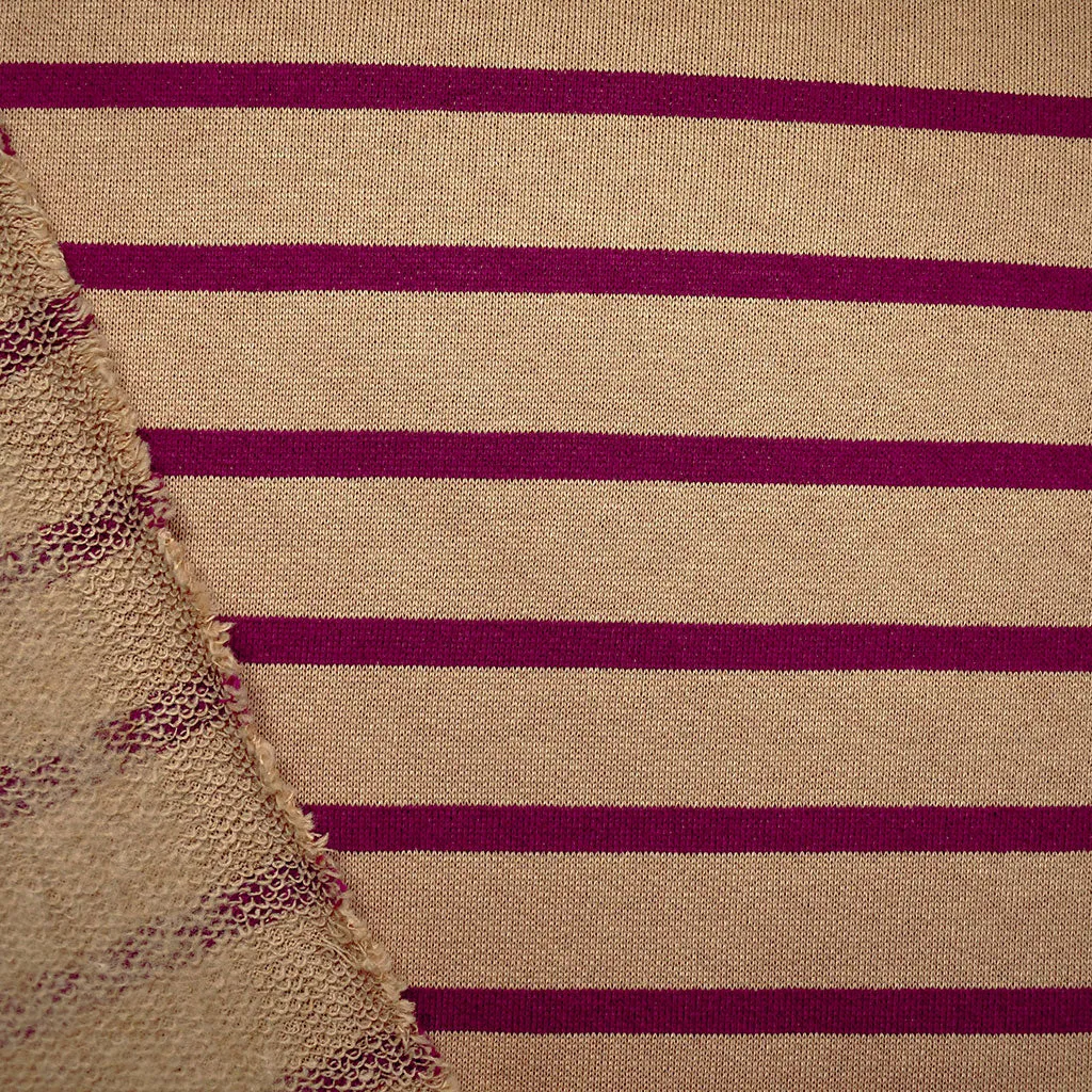 Wide Breton Stripe Plush French Terry Camel/Plum