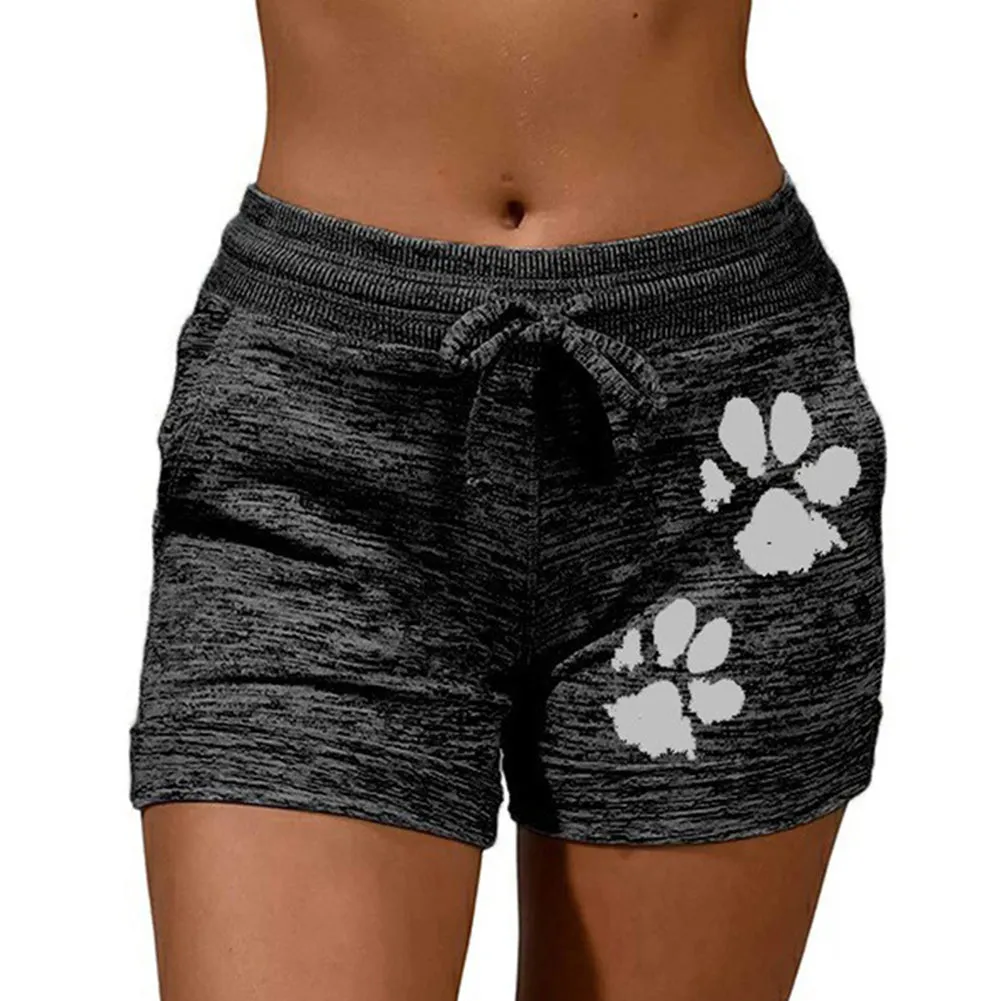 Women Summer Plus Size Shorts Cats Claw Print Drawstring Short Pants Loose Sports Fitness Breathable Shorts