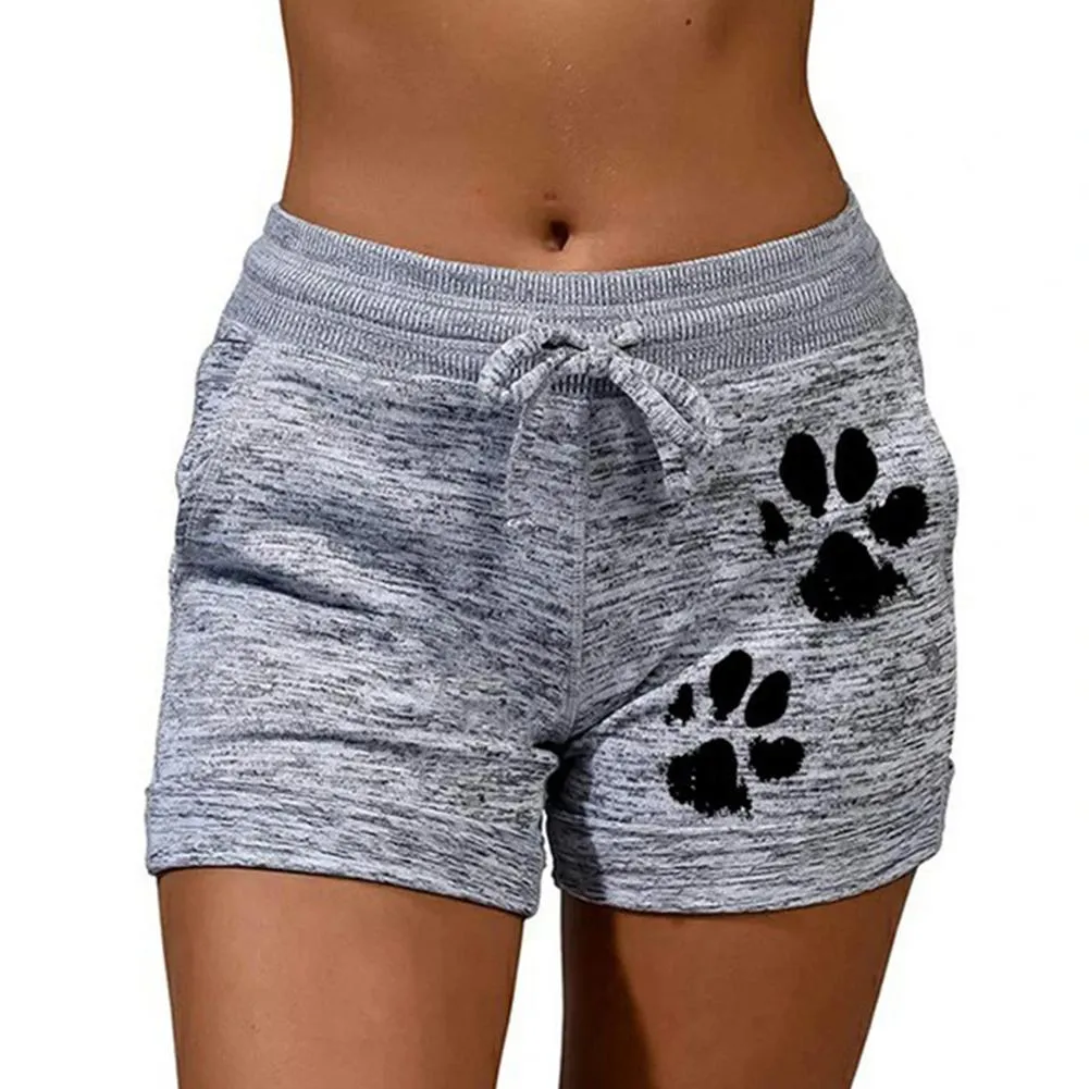 Women Summer Plus Size Shorts Cats Claw Print Drawstring Short Pants Loose Sports Fitness Breathable Shorts