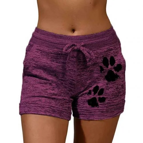 Women Summer Plus Size Shorts Cats Claw Print Drawstring Short Pants Loose Sports Fitness Breathable Shorts